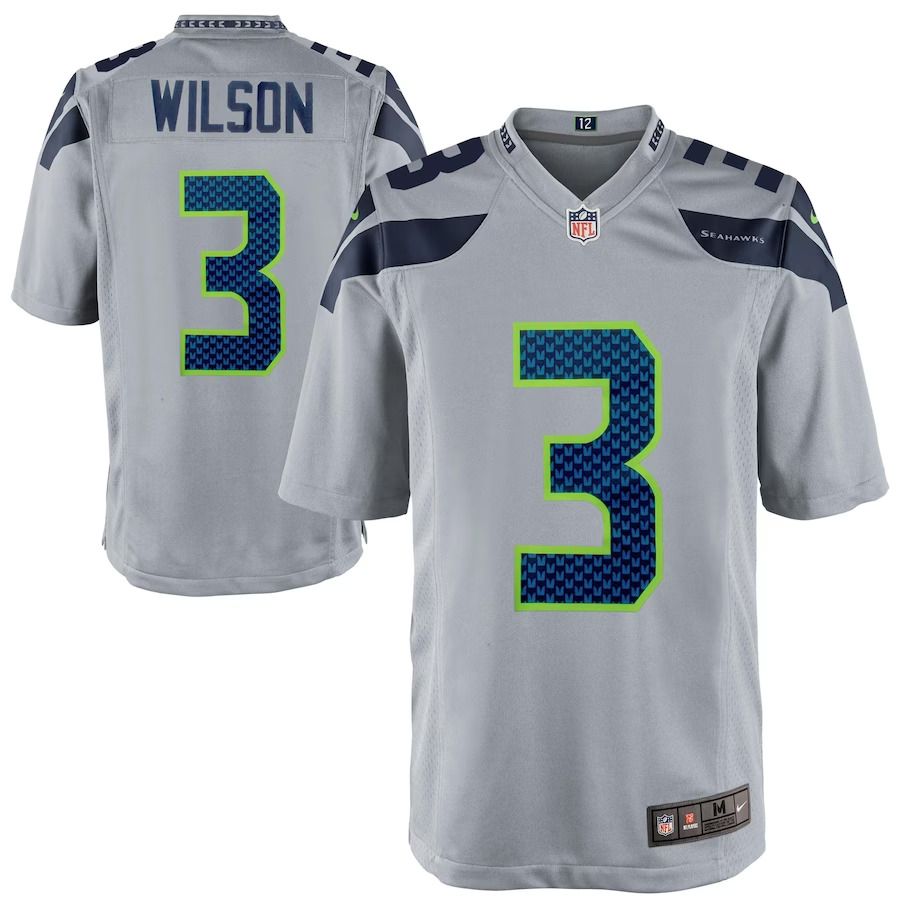 Men Seattle Seahawks 3 Russell Wilson Nike Gray Alternate Game NFL Jersey